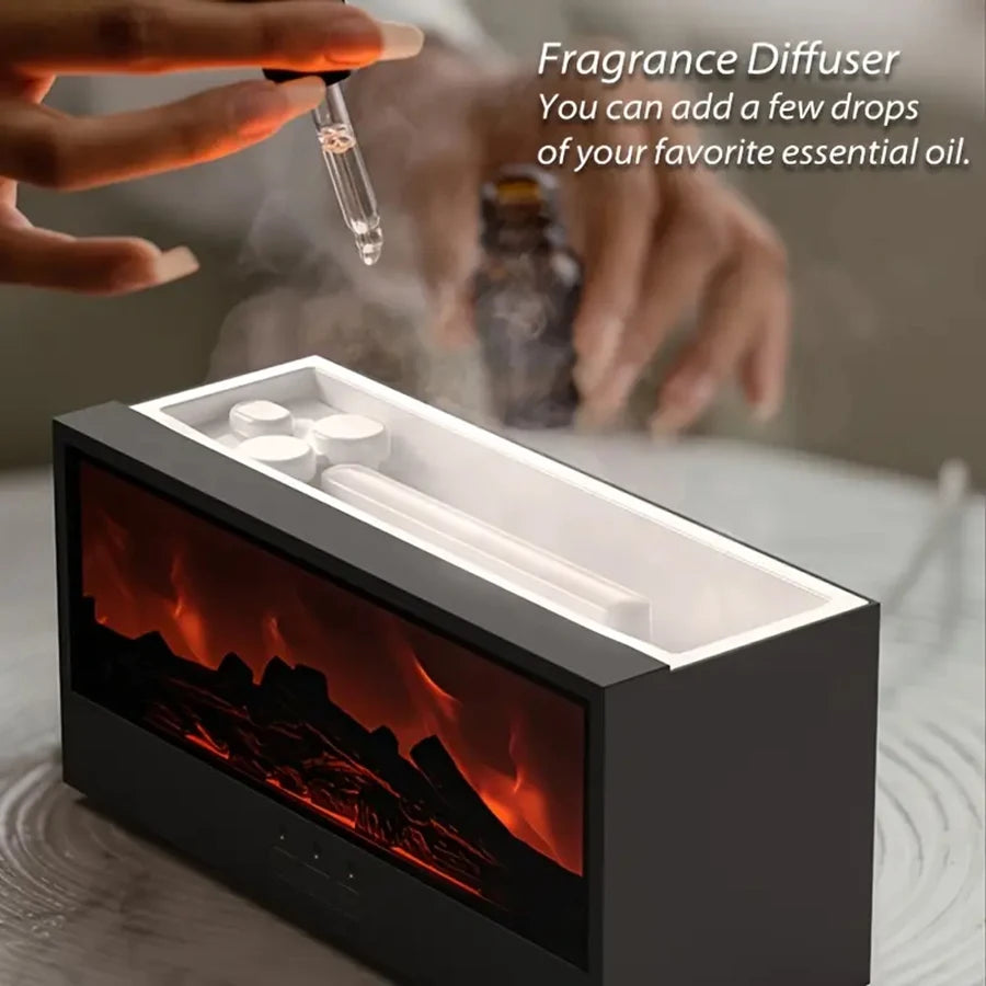 Simulated 3D Flame Aromatherapy Machine Essential Oil Humidifier, with Timed Remote Control of Light Aromatherapy Diffuser