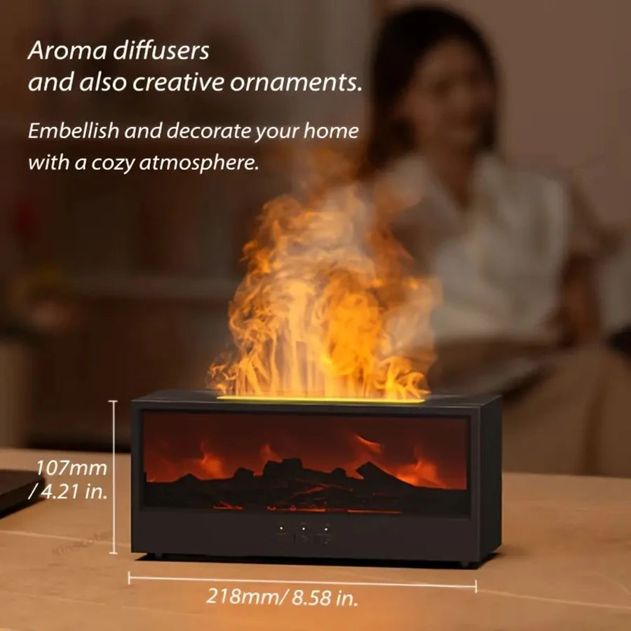 Simulated 3D Flame Aromatherapy Machine Essential Oil Humidifier, with Timed Remote Control of Light Aromatherapy Diffuser